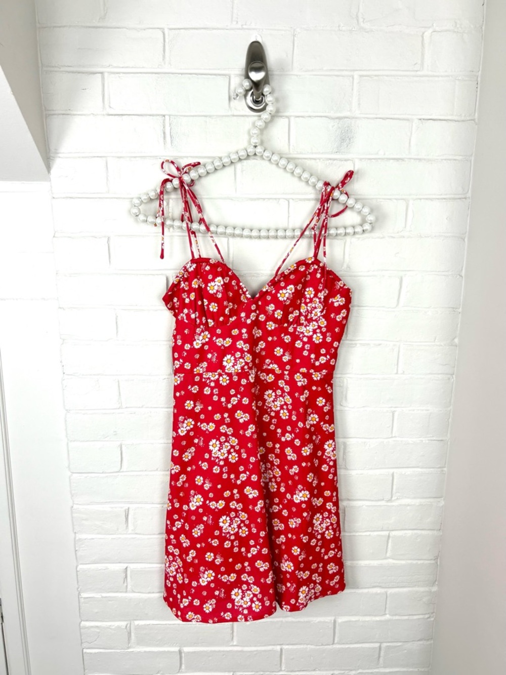 Princess Polly Red Floral Tie Strap Mini Dress Size 2